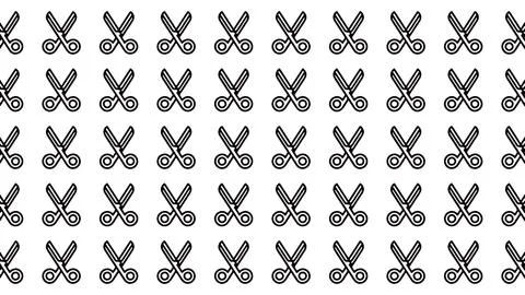 Minimalist Seamless Pattern of Black Scissors Line Icons on White Backgroun.. Stock Illustration