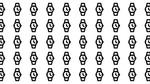 Minimalist seamless pattern of black wristwatch icons on white background Illustrazione stock