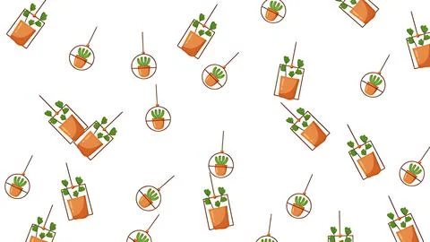 Minimalist seamless pattern of decorative hanging indoor plants in clay pot.. Illustrazione stock