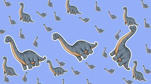 Minimalist seamless pattern featuring cute cartoon brachiosaurus dinosaurs .. イラスト素材