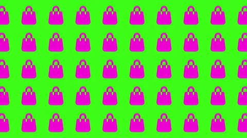 Minimalist seamless pattern of pink shopping bag icons on vibrant green bac.. Stock Illustration