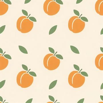 Minimalist Seamless Pattern of Ripe Peaches and Green Leaves on a Cream Backgrou 스톡 일러스트