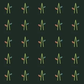 Minimalist seamless pattern with stylized green leaf icons on a dark charco.. イラスト素材