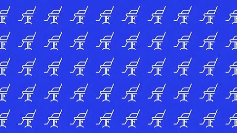Minimalist Seamless Pattern of White Barber Chair Icons on Vibrant Blue Bac.. Stock Illustration