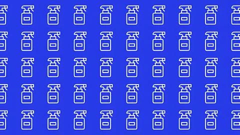 Minimalist Seamless Pattern of White Cleaning Spray Bottle Icons on a Vibra.. Stock Illustration