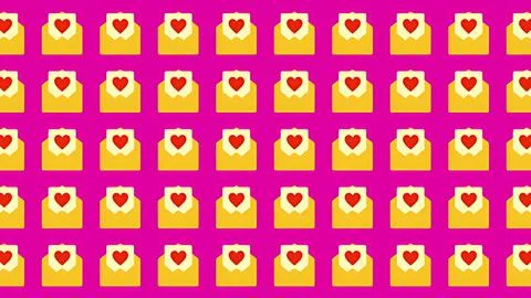 Minimalist seamless pattern of yellow love letter envelopes with red hearts.. Stock-Illustration
