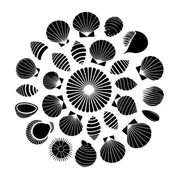 Minimalist Seashell Mandala Circle Pattern Clipart Illustrazione stock
