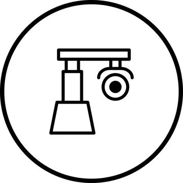 Minimalist security camera icon on white background in black and white circ.. Illustrazione stock