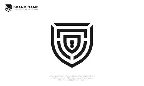 Minimalist security shield logo Stock Illustration