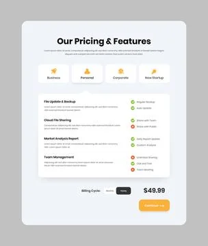 Minimalist service subscription pricing and feature overview web user inter.. Stock Illustration