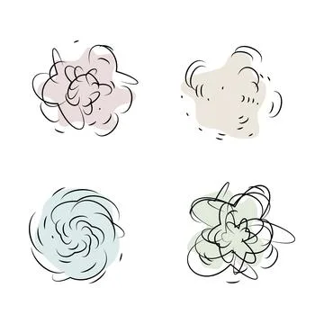 A minimalist set of handdrawn comic dust clouds and smoke explosion icons. Fe Ilustração Stock