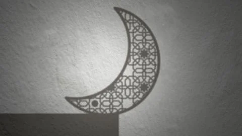 Minimalist shadow of an intricate Islamic patterned crescent moon cast on a.. Stock Illustration