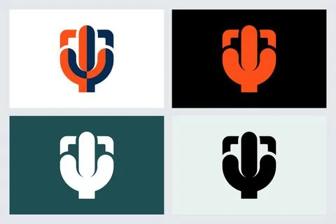 Minimalist Shield Cactus Logo Design Set 库存插图