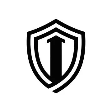Minimalist shield icon featuring upward moving arrow center. Stock Illustration