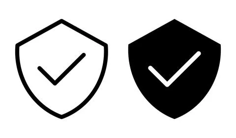 Minimalist Shield Icons with Checkmark in Black and White Designs Stock Illustration
