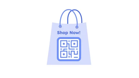 Minimalist Shopping Bag with QR Code and Shop Now Text for Digital Retail. Stock Footage 341401242