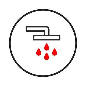 Minimalist shower head icon with falling red water drops illustration for h.. Stock Illustration