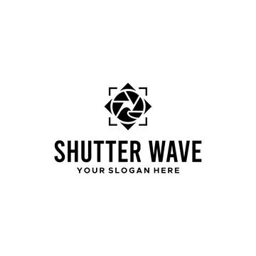 Minimalist SHUTTER WAVE lens camera logo design Stock Illustration