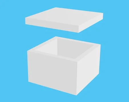 Minimalist simple empty opened white box on blue background, 3d rendered Stock Illustration