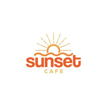 Minimalist Simple Sunset Cafe Wave logo design Stock Illustration
