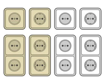 Minimalist single and double EU electrical wall sockets in beige and gray Illustrazione stock