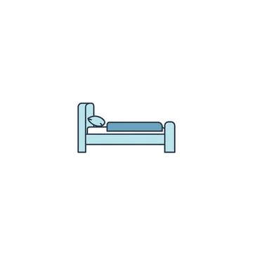 Minimalist single bed icon - simple light blue bedroom furniture graphic Stock Illustration