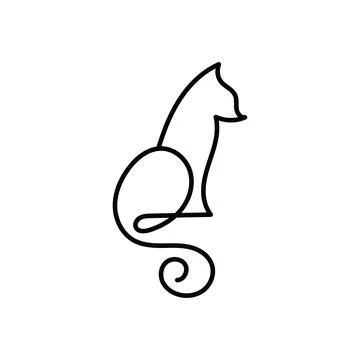 Minimalist single line of a sitting cat silhouette isolated on a plain whit.. Stock Illustration