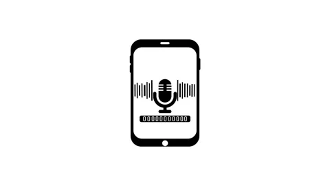 Minimalist Smartphone with Microphone Animation, Microphone Sound Wave Loop.. Stock Footage 310568234