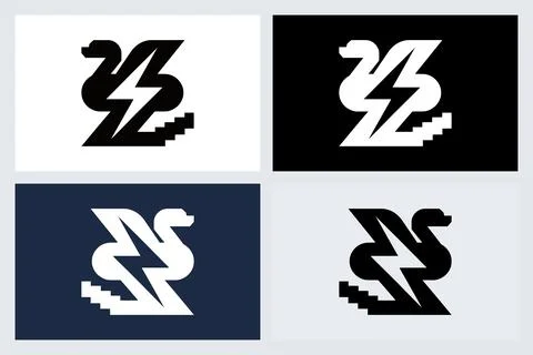 Minimalist Snake Lightning Bolt Logo Vector Set 스톡 일러스트