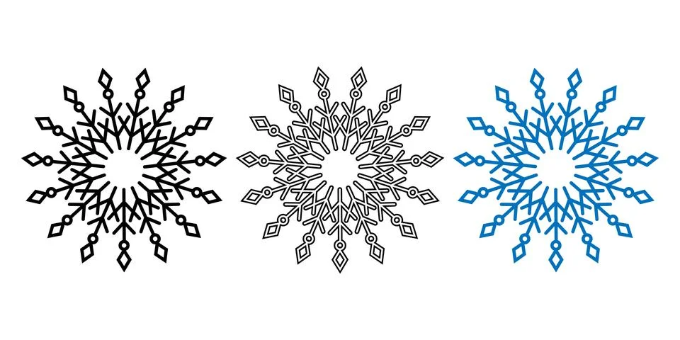 Minimalist Snowflake Icon Set with Solid and Outline Style Stock Illustration