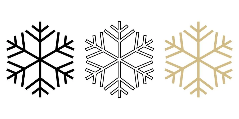 Minimalist Snowflake Icon Set with Solid and Outline Style Stock Illustration