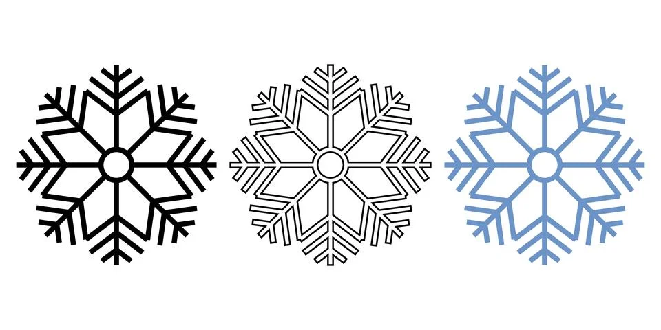 Minimalist Snowflake Icon Set with Solid and Outline Style Stock Illustration