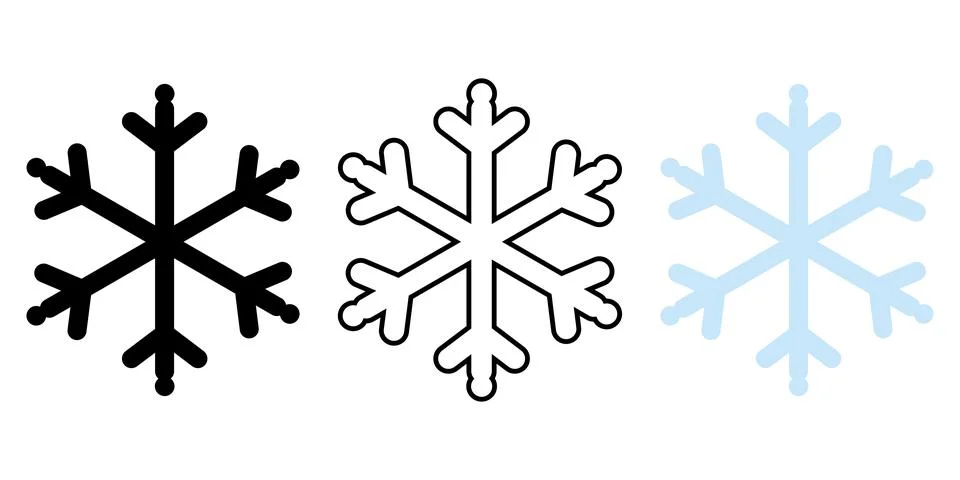 Minimalist Snowflake Icon Set with Solid and Outline Style Stock Illustration
