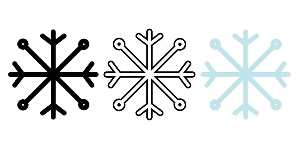 Minimalist Snowflake Icon Set with Solid and Outline Style Stock Illustration