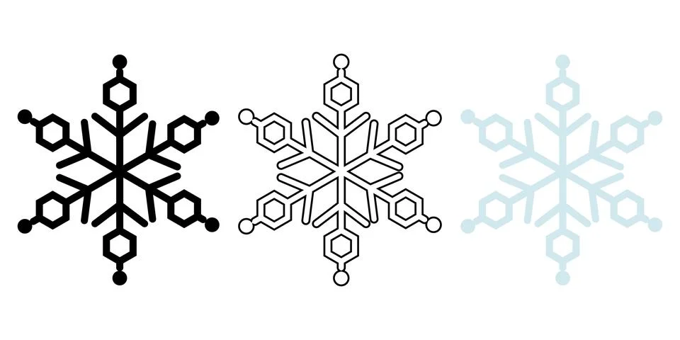 Minimalist Snowflake Icon Set with Solid and Outline Style Stock Illustration