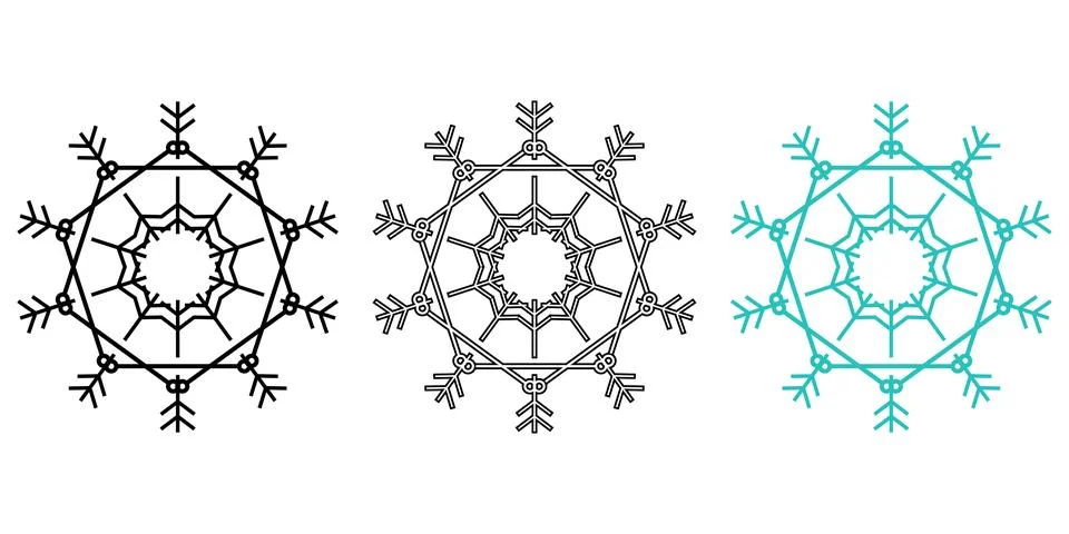Minimalist Snowflake Icon Set with Solid and Outline Style Stock Illustration
