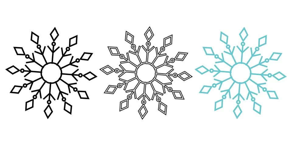 Minimalist Snowflake Icon Set with Solid and Outline Style Stock Illustration