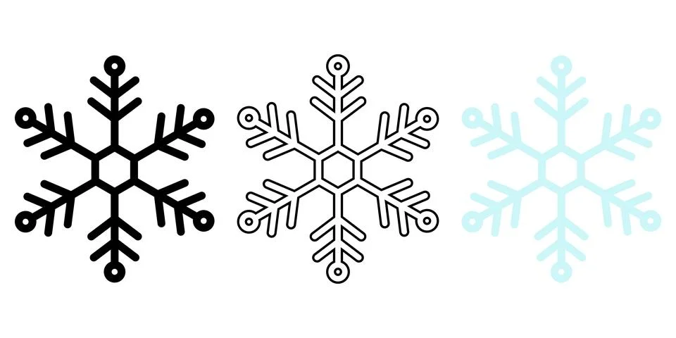 Minimalist Snowflake Icon Set with Solid and Outline Style Stock Illustration