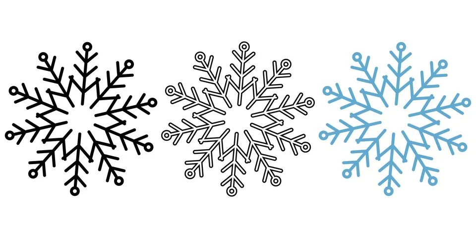 Minimalist Snowflake Icon Set with Solid and Outline Style Stock Illustration