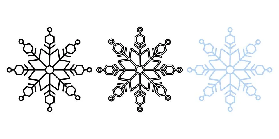 Minimalist Snowflake Icon Set with Solid and Outline Style Stock Illustration