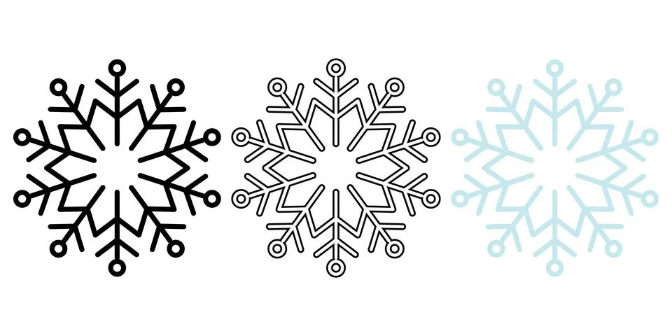 Minimalist Snowflake Icon Set with Solid and Outline Style Stock Illustration