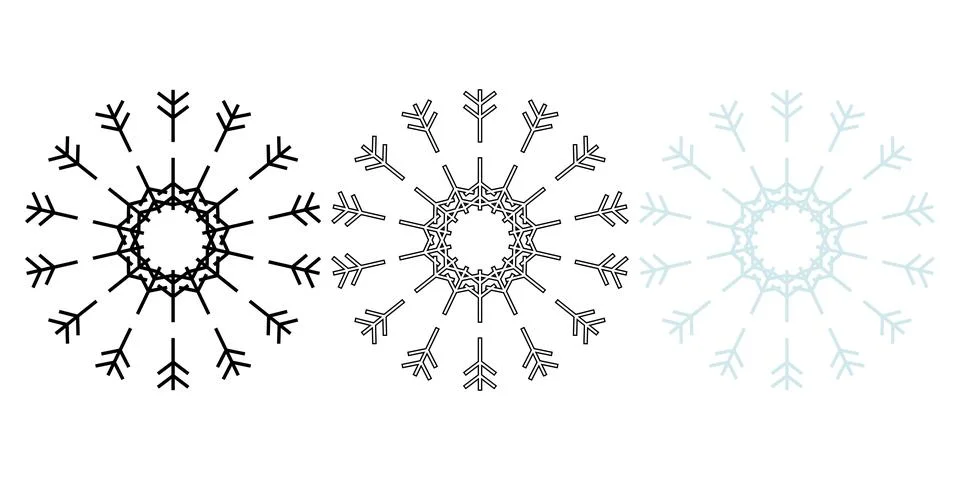 Minimalist Snowflake Icon Set with Solid and Outline Style Stock Illustration