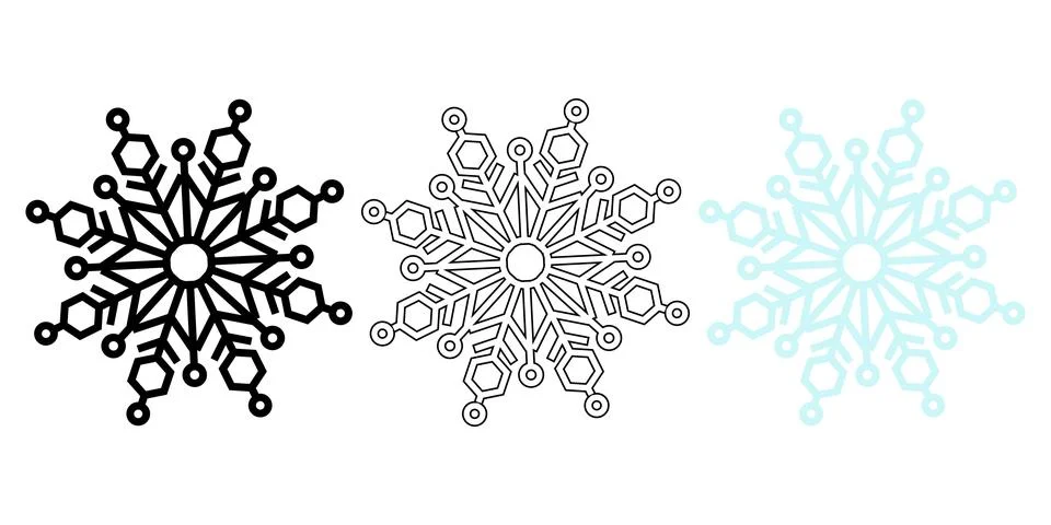 Minimalist Snowflake Icon Set with Solid and Outline Style Stock Illustration
