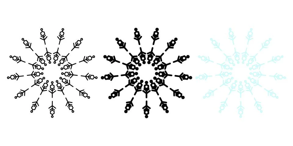 Minimalist Snowflake Icon Set with Solid and Outline Style Stock Illustration