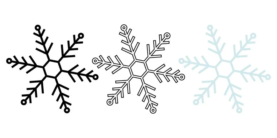 Minimalist Snowflake Icon Set with Solid and Outline Style Stock Illustration