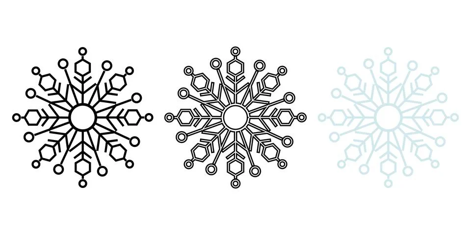 Minimalist Snowflake Icon Set with Solid and Outline Style Stock Illustration