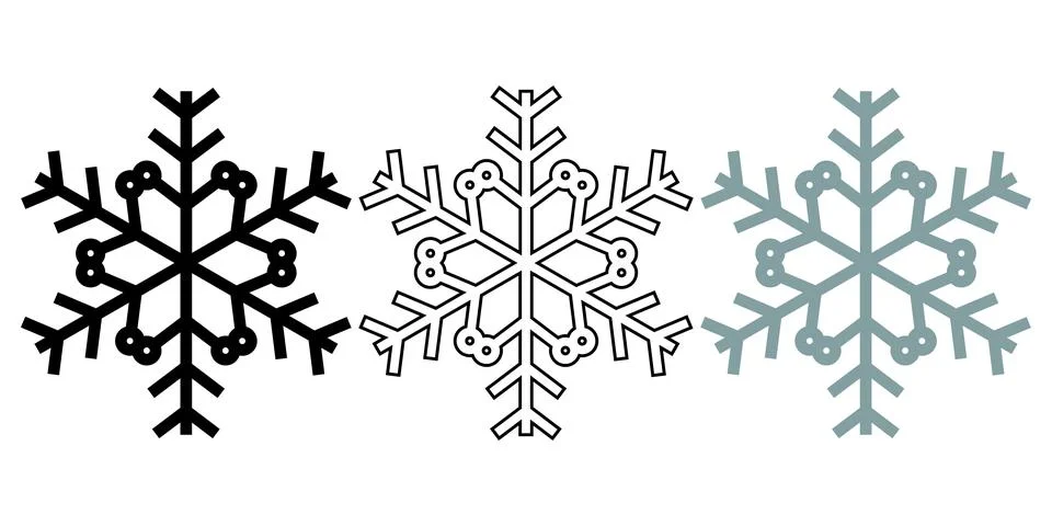 Minimalist Snowflake Icon Set with Solid and Outline Style Stock Illustration