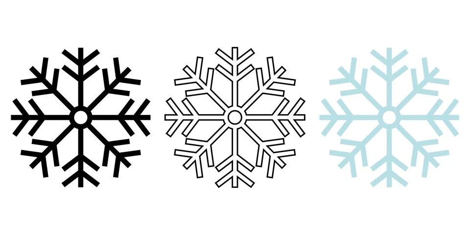 Minimalist Snowflake Icon Set with Solid and Outline Style Stock Illustration
