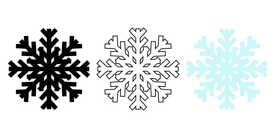 Minimalist Snowflake Icon Set with Solid and Outline Style Stock Illustration
