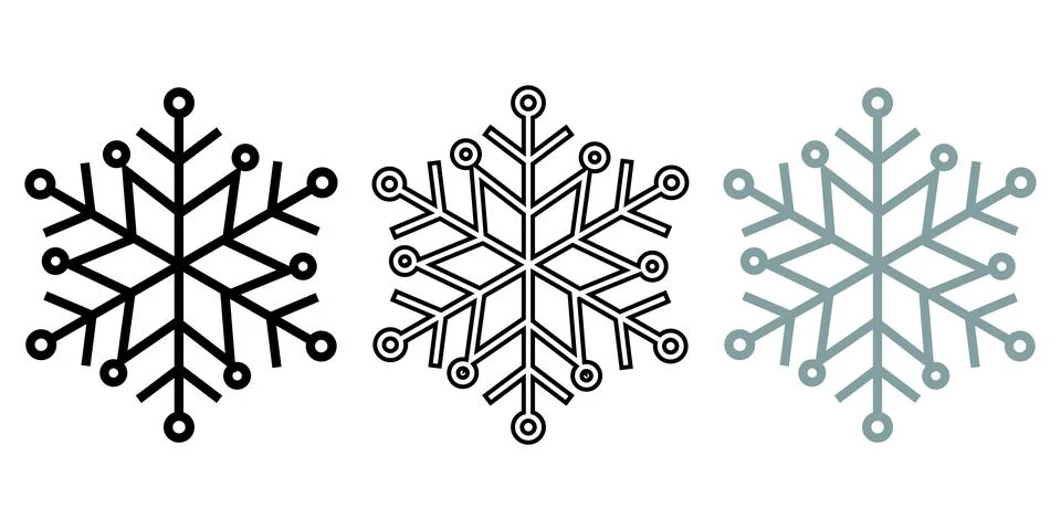 Minimalist Snowflake Icon Set with Solid and Outline Style Stock Illustration